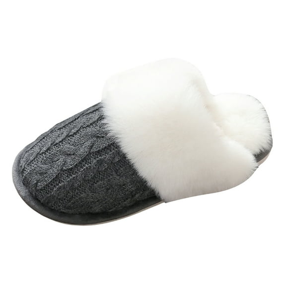 Chenyee Warm Knit Plush House Slippers for Women Comfortable Fleece Lined Bedroom Shoes with Memory Foam Soles