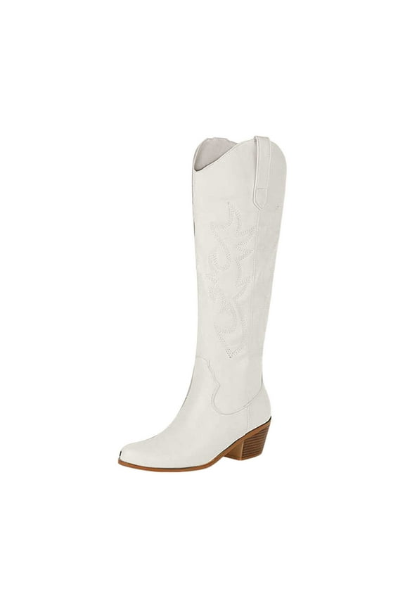 Western Cowboy Boots for Women Pointed Toe Knee High Wide Calf Classic Pull On Cowgirl Booties