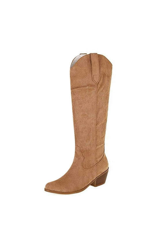Western Cowboy Boots for Women Pointed Toe Knee High Wide Calf Classic Pull On Cowgirl Booties