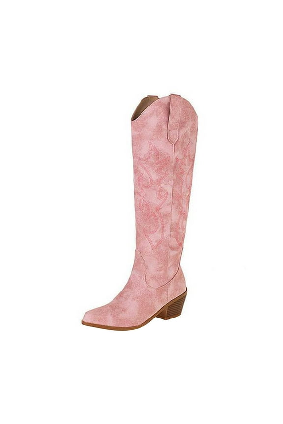 Western Cowboy Boots for Women Pointed Toe Knee High Wide Calf Classic Pull On Cowgirl Booties