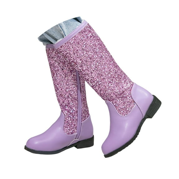 Chenyee Winter Kids Girls Sparkly Glitter KneeHigh Boots Western Fashion Sequins Riding Shoes with Side Zipper
