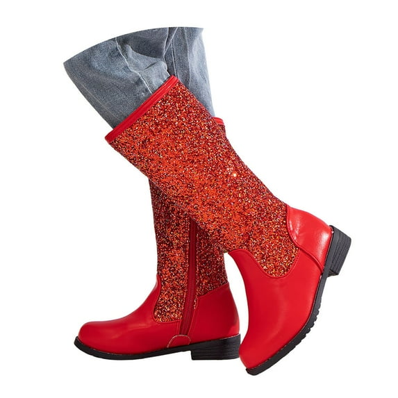 Chenyee Winter Kids Girls Sparkly Glitter KneeHigh Boots Western Fashion Sequins Riding Shoes with Side Zipper