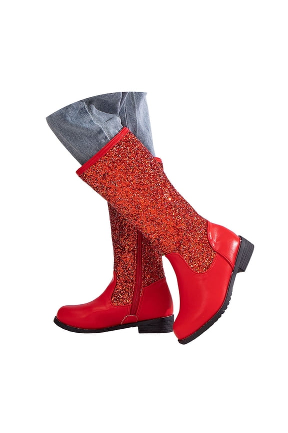 Winter Kids Girls Sparkly Glitter KneeHigh Boots Western Fashion Sequins Riding Shoes with Side Zipper