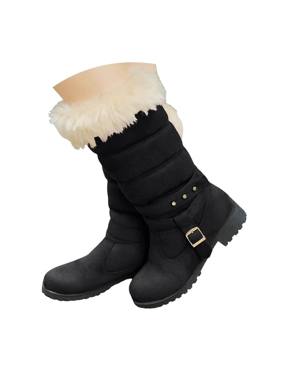 Winter Snow Boots for Women Mid Calf Fleece Lined Comfortable Water-proof Outdoor Booties