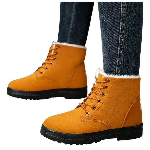 Chenyee Winter Snow Boots for Women Warm Furry Lined Ankle Booties Comfortable Suede Lace Up Flat Shoes
