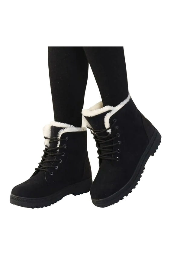 Winter Snow Boots for Women Warm Furry Lined Ankle Booties Lace Up Outdoor Non Slip Walking Shoes