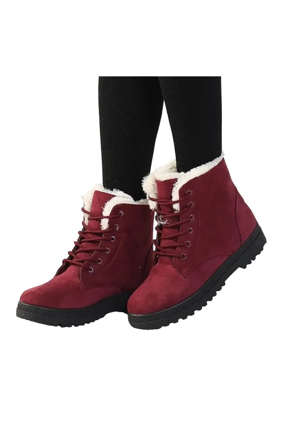 Winter Snow Boots for Women Warm Furry Lined Ankle Booties Lace Up Outdoor Non Slip Walking Shoes