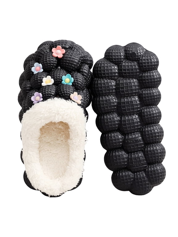 Winter Water-proof Fleece Lined Slippers for Women Thick Sole Warm Non Slip Walking Shoes