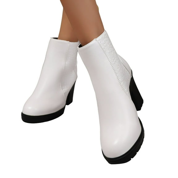 Chenyee Women's Ankle Boots Block Heel Comfortable Color Blocking Side Zipper Dress Booties