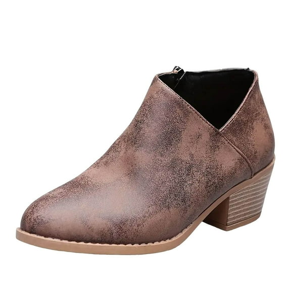 Chenyee Women's Ankle Boots Low Chunky Heel Comfortable Slip On Pointede Toe Short Fall Booties