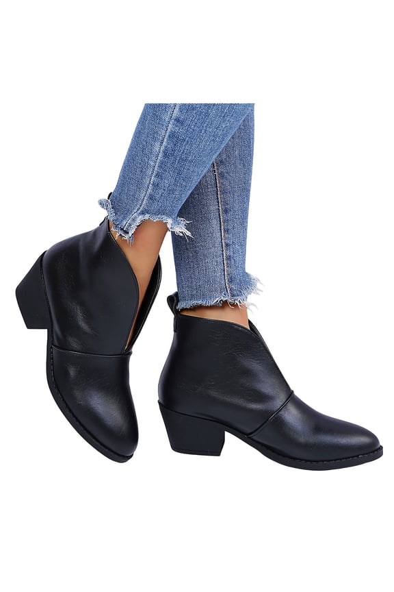 Women's Ankle Boots Mid Stack Heel Pointed Toe Faux Suede Dress Slip On Short Booties