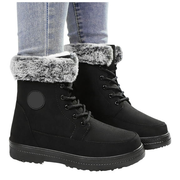 Chenyee Women’s Fleece Lined Snow Boots Warm Winter Suede Comfortable Flat Lace Up Mid Calf Booties