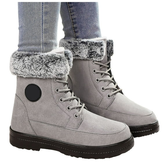Chenyee Women’s Fleece Lined Snow Boots Warm Winter Suede Comfortable Flat Lace Up Mid Calf Booties