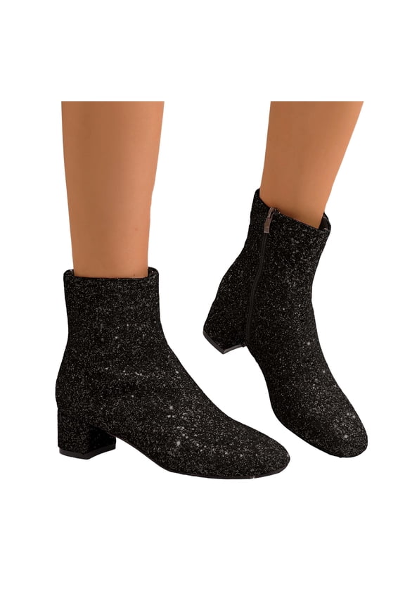 Women's Glitter Ankle Boots Sequin Sparkly Booties Block Heel Wedding Party Dress Shoes
