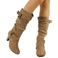 thumbnail image 1 of Chenyee Women's Knee High Boots Fashion Mid Kitten Heel Warm Buckle Strap Slip On Suede Booties, 1 of 3