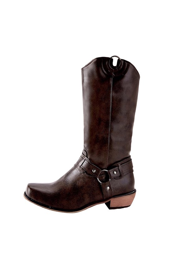 Women's Knee High Boots Side Zipper Motorcycle Square Toe Low Heel Riding Booties