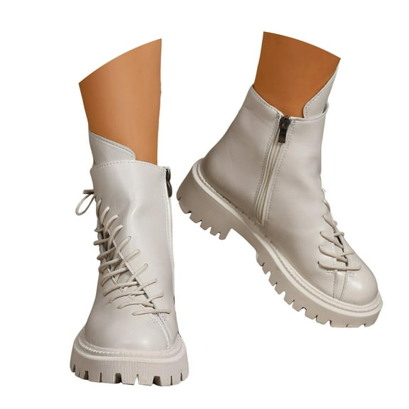 Chenyee Women's Lace Up Combat Ankle Boots Fashion Low Chunky Heel Lug Sole Non Slip Work Booties