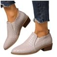 thumbnail image 1 of Chenyee Women's Leather Ankle Boots Low Chunky Heel Pointed Toe Comfortable Slip On Business Short Booties, 1 of 7