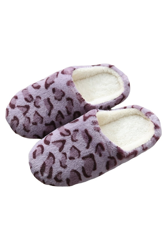 Women's Leopard Fuzzy Slippers Winter Warm Comfortable Memory Foam Non Slip Indoor House Shoes