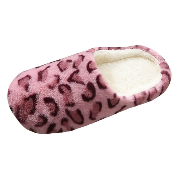 Chenyee Women's Leopard Fuzzy Slippers Winter Warm Comfortable Memory Foam Non Slip Indoor House Shoes