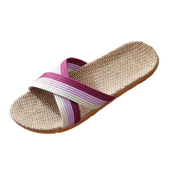 Chenyee Women's Mens Slippers Flax Crossband House Shoes Indoor Breathable Outdoor Beach Slide Sandals