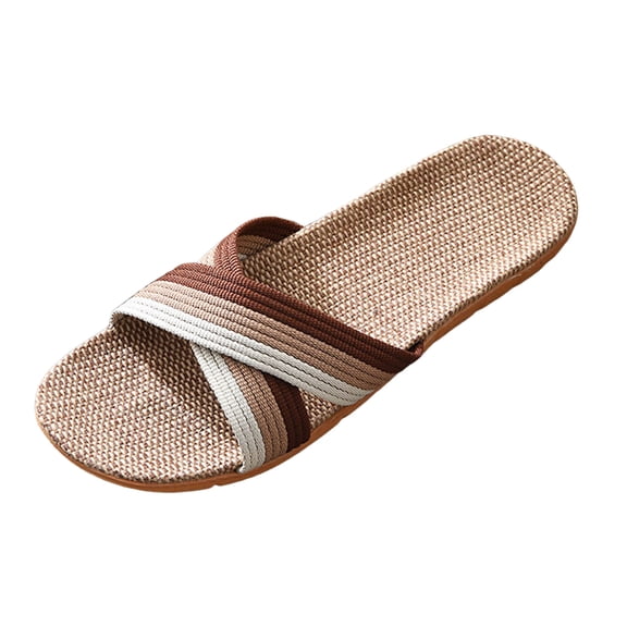 Chenyee Women's Mens Slippers Flax Crossband House Shoes Indoor Breathable Outdoor Beach Slide Sandals