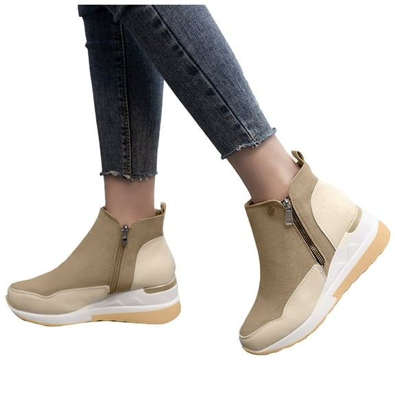 Chenyee Women’s Slip on High Top Wedge Sneakers Hidden Heel Platform Wedge Zip Up Ankle Booties