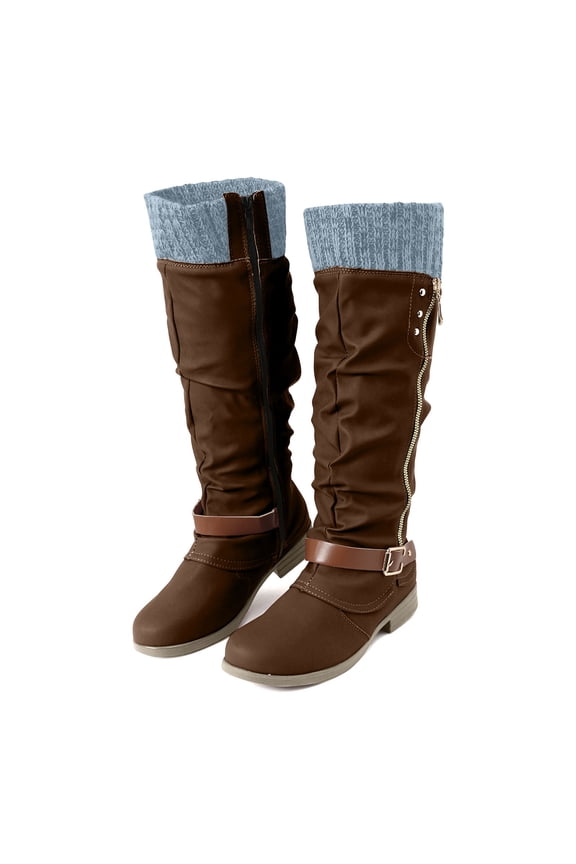 Women's Slouchy Knee High Boots Low Heel Comfortable Tall Calf Flat Riding Combat Booties