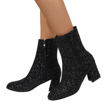 A New Day Women's Sparkly Silver Ankle Boots - Cushioned Ponty Booties With Block Heel - Winter Style