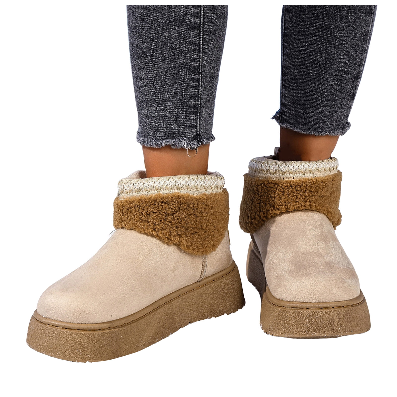 Women's Winter Lace-Up Snow Boots with Cozy Knit Cuff, Buckle Detail & Anti-Slip Sole