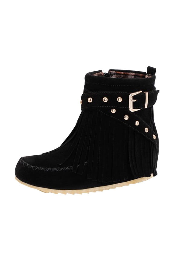 Women's Suede Fringe Ankle Boots Flat Hidden Inner Heightening Side Zipper Short Booties
