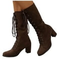 thumbnail image 1 of Chenyee Women's Suede Knee High Boots Ladies Lace Up High Chunky Heel Winter Combat Riding Booties, 1 of 7