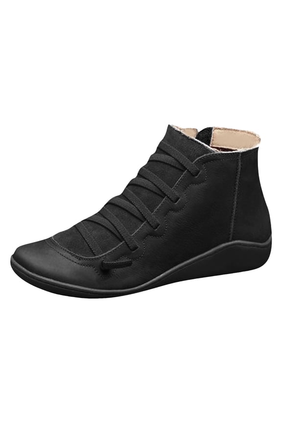 Women's Vintage Ankle Boots Comfortable Slip On Flat Side Zipper Retro Short Booties