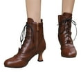 thumbnail image 1 of Chenyee Women's Vintage Lace Up Ankle Boots Pointed Toe Mid Calf Booties Fashion Dress Kitten Heels, 1 of 6