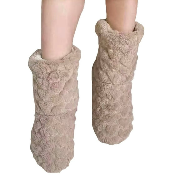 Chenyee Women’s Warm Fuzzy Boot Slippers Comfortable Mid Calf Plush Fleece Lined Boots Slip On House Shoes