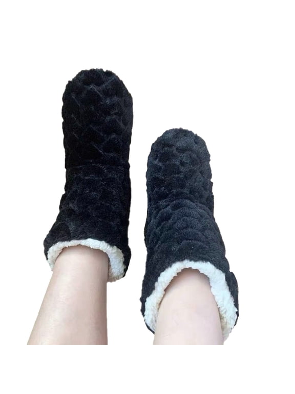 Women’s Warm Fuzzy Boot Slippers Comfortable Mid Calf Plush Fleece Lined Boots Slip On House Shoes