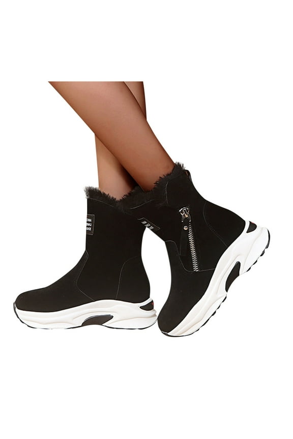 Women's Warm Winter Fleece Lined Mid Calf Snow Boots Comfortale Side Zipper Outdoor Walking Shoes