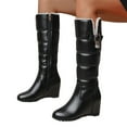 thumbnail image 1 of Chenyee Women's Wedge Knee High Furry Boots Warm Fleece Lined Wide Calf Snow Booties Non Slip Dress Shoes, 1 of 8