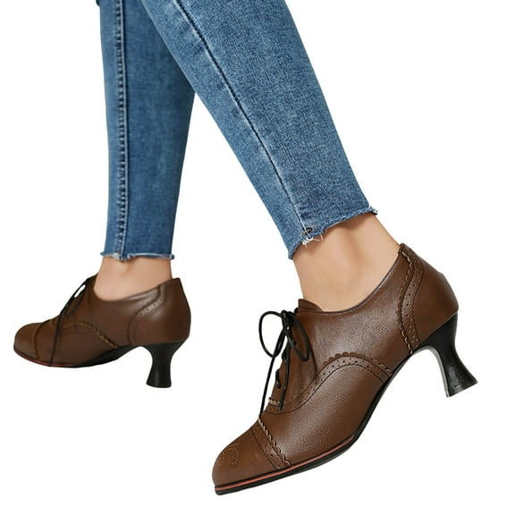 Chenyee Womens Dress Boots Vintage Low Kitten Heel Lace Up Ankle Booties Casual Business Shoes