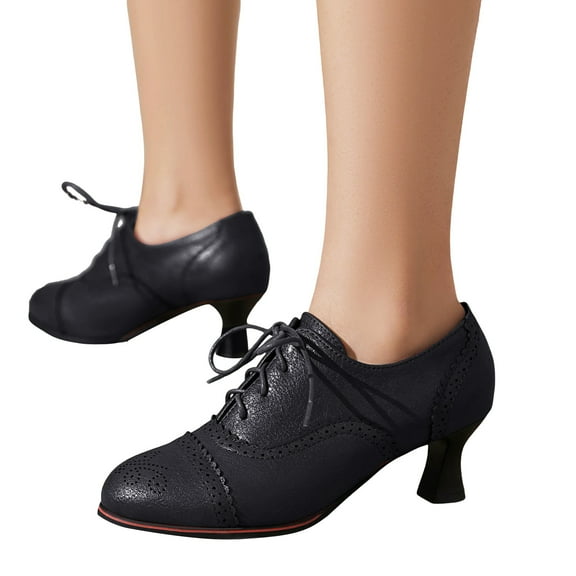 Chenyee Womens Dress Boots Vintage Low Kitten Heel Lace Up Ankle Booties Casual Business Shoes