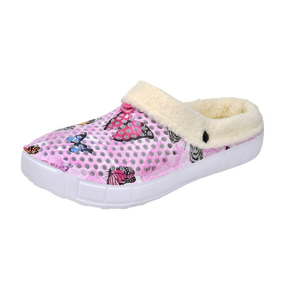 Chenyee Womens Fleece Lined Clogs Winter Warm House Slippers Wide Width Breathable Slip On Walking Shoes