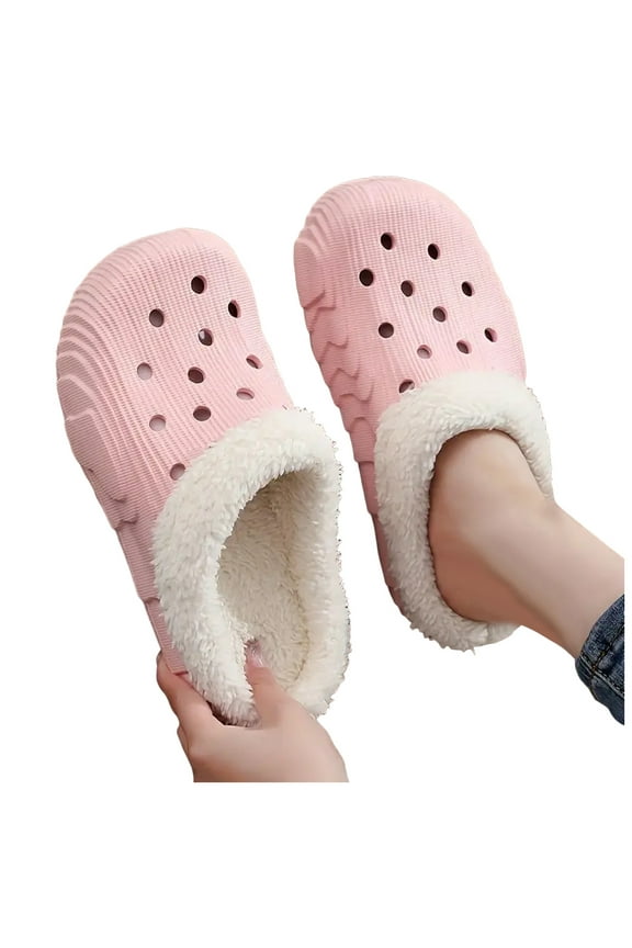 Womens Furry Lined Clogs Warm Fuzzy Home Slippers Winter Non Slip Indoor Outdoor Slide Shoes