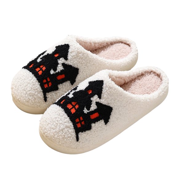 Chenyee Womens Halloween Slippers Slip On Cute Cartoon Plush Warm Indoor Winter Slide Home Shoes