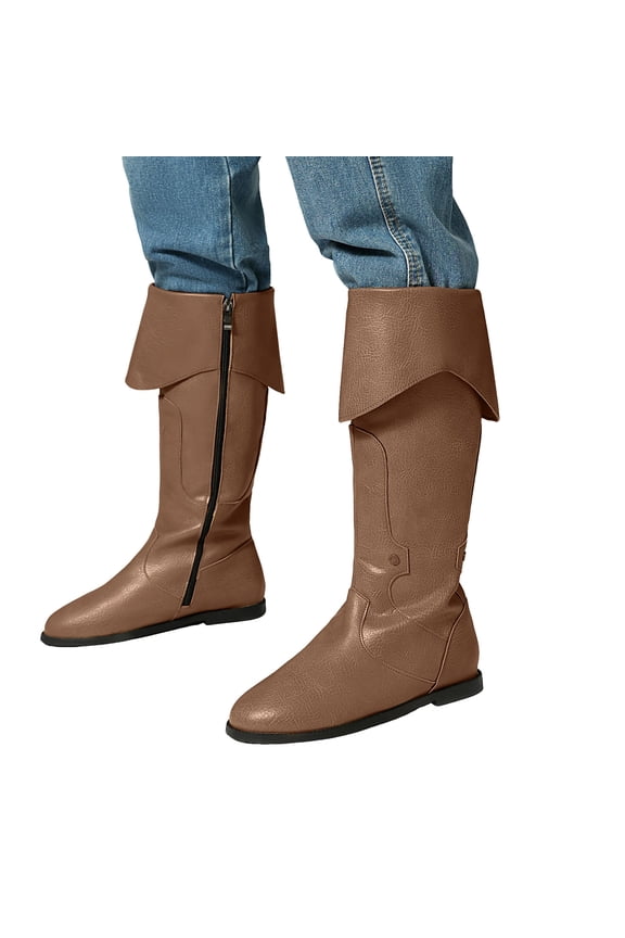 Womens Knee High Boots Flat Low Heel Pointed Toe Fashion Leather Fold Over Riding Booties
