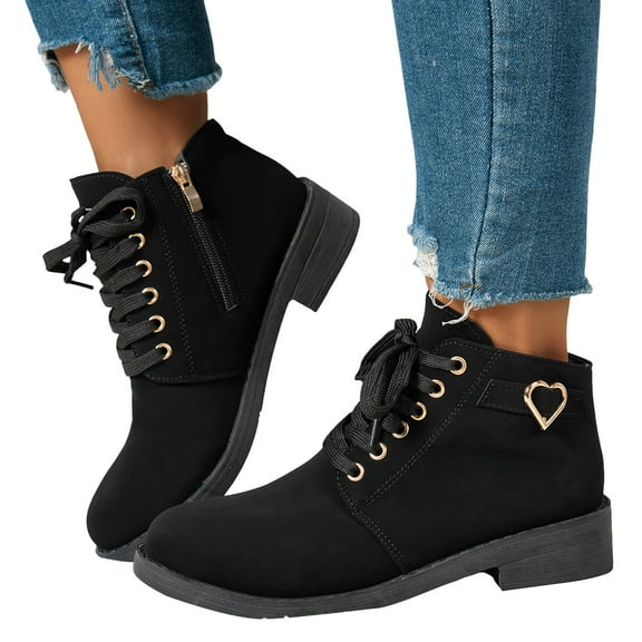 Chenyee Womens Lace Up Low Chunky Heel Ankle Boots Fashion Suede Side Zipper Dress Booties