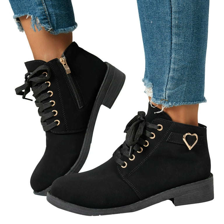 Chenyee Womens Lace Up Low Chunky Heel Ankle Boots Fashion Suede