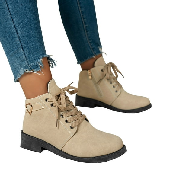 Chenyee Womens Lace Up Low Chunky Heel Ankle Boots Fashion Suede Side Zipper Dress Booties