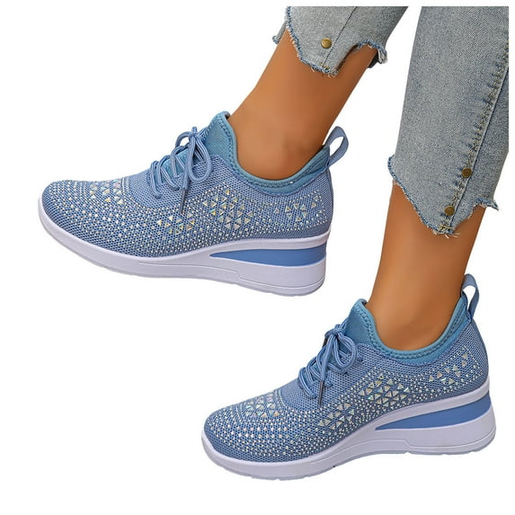 Chenyee Womens Lace Up Sneakers Platform Wedge Breathable Sparkly Rhinestone High Top Sport Shoes