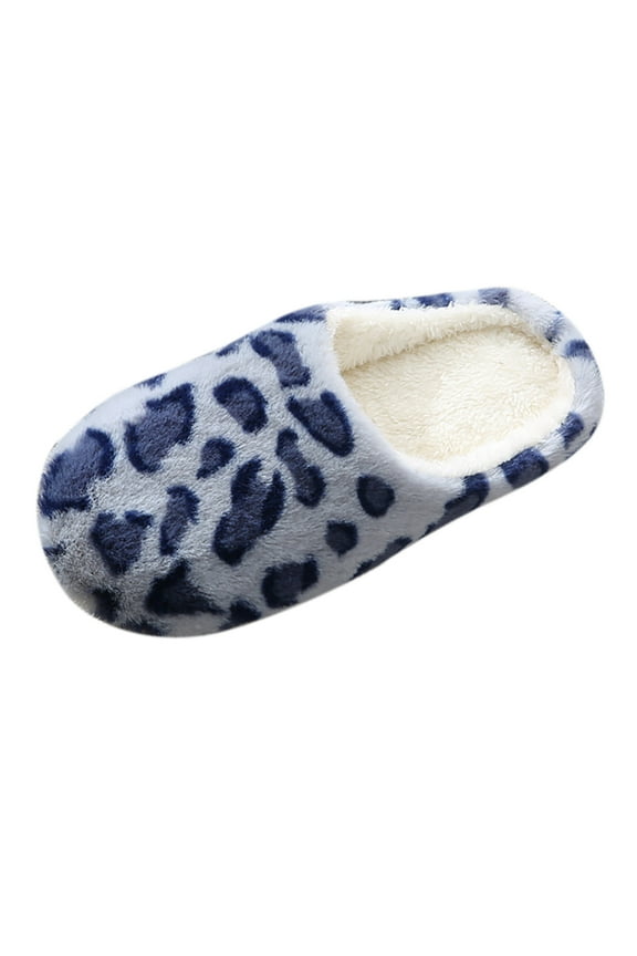 Womens Leopard Print Memory Foam Slippers Ladies Faux Furry Lined Slip On Bedroom Slippers
