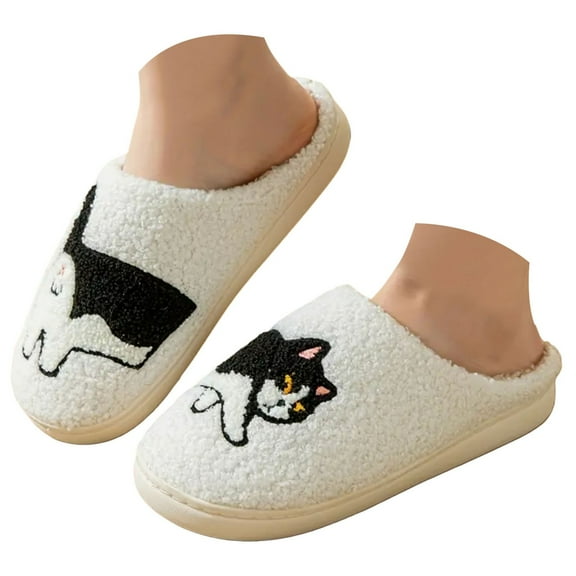 Chenyee Womens Mens Cute Cat Print Slippers Warm Plush Funny Slippers Comfortable Non Slip House Shoes